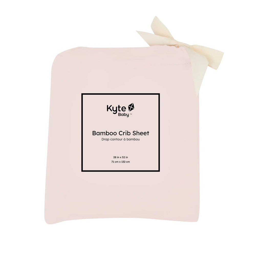 Kyte Baby Soft Crib Sheet brand label photo highlights trusted bamboo-based fabric