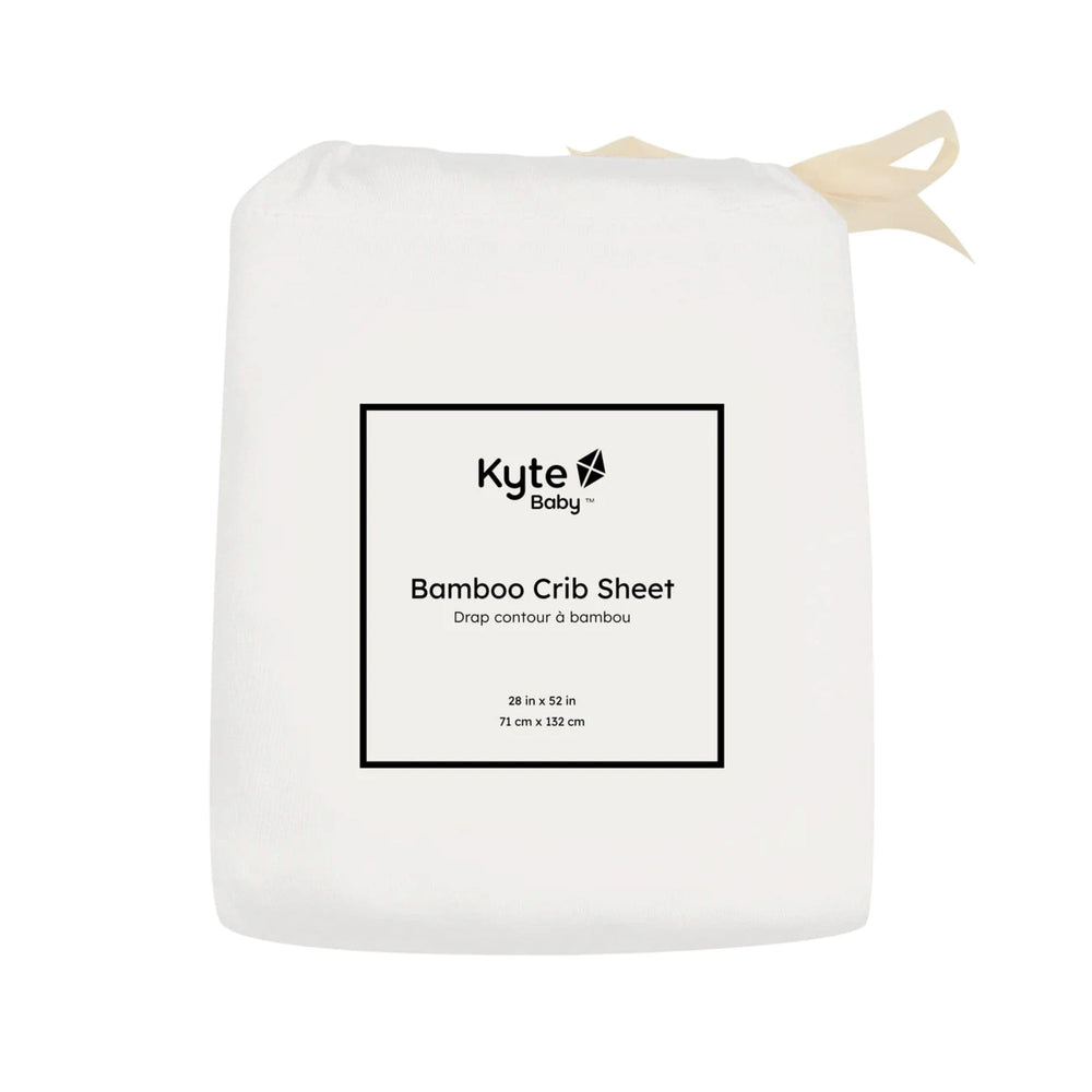 Kyte Baby Soft Crib Sheet Cloud shows flat-lay packaging and contents