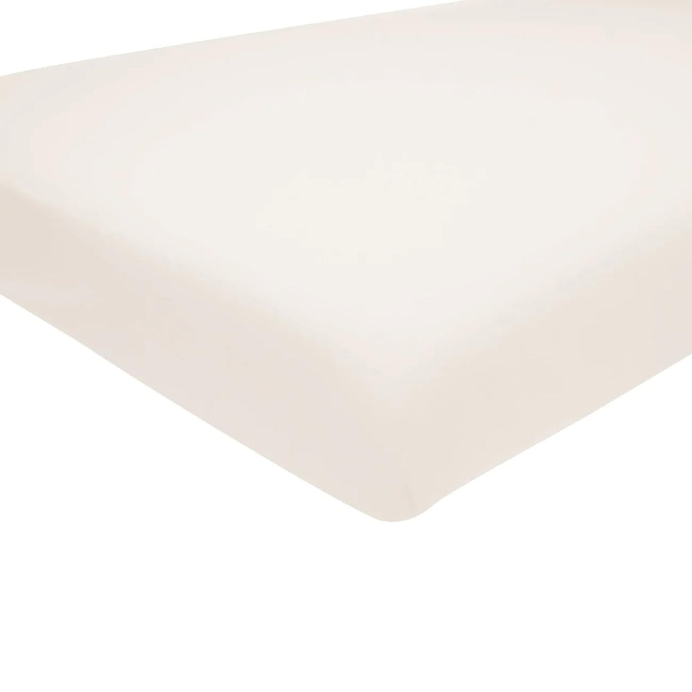 Kyte Baby soft crib sheet oat closeup reveals silky bamboo fabric for gentle skin feel