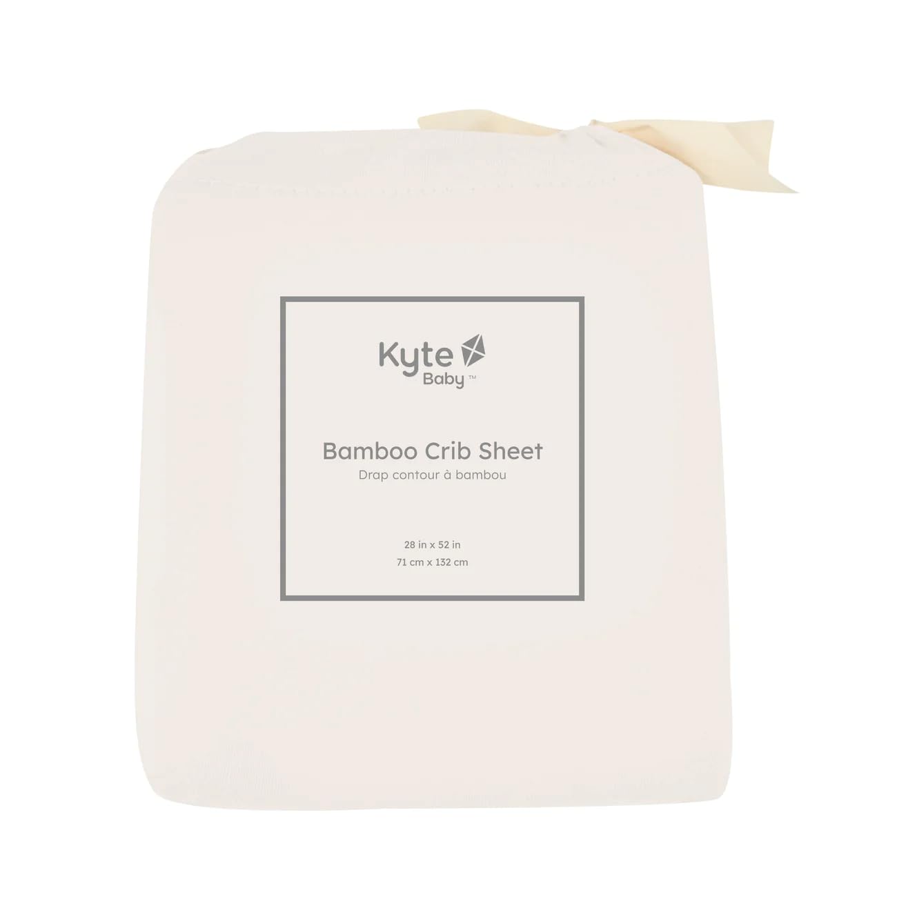 Kyte Baby soft crib sheet oat packaging illustrates brand-quality materials and color option