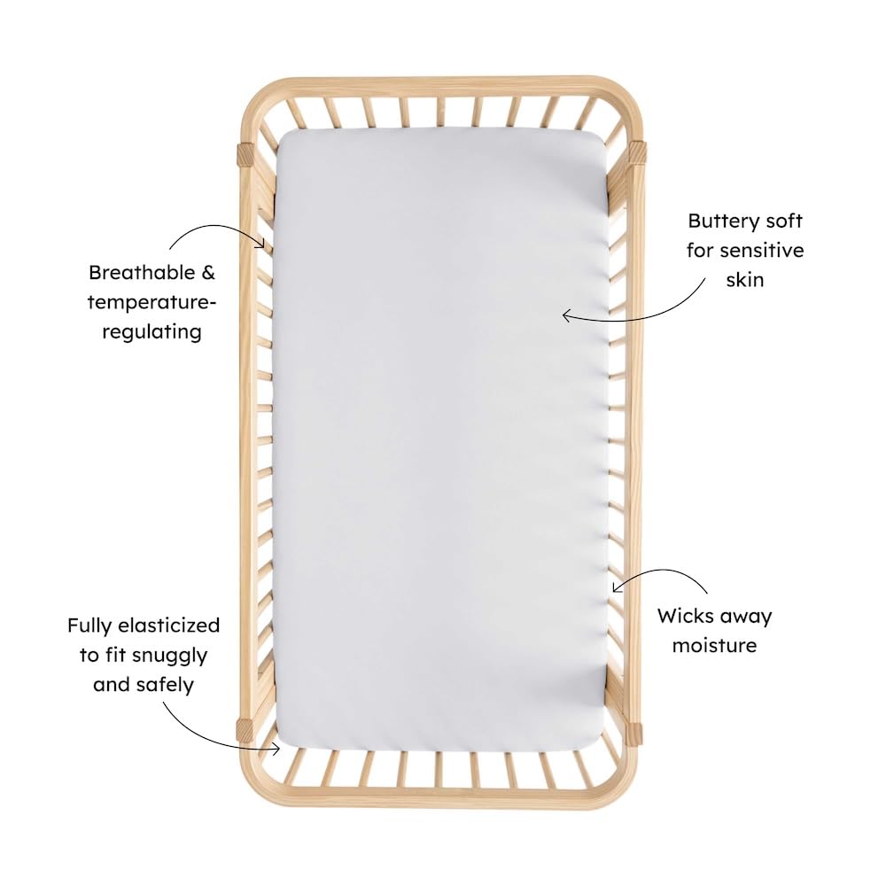 Storm fit on crib mattress shows snug secure coverage by KYTE BABY sheet.