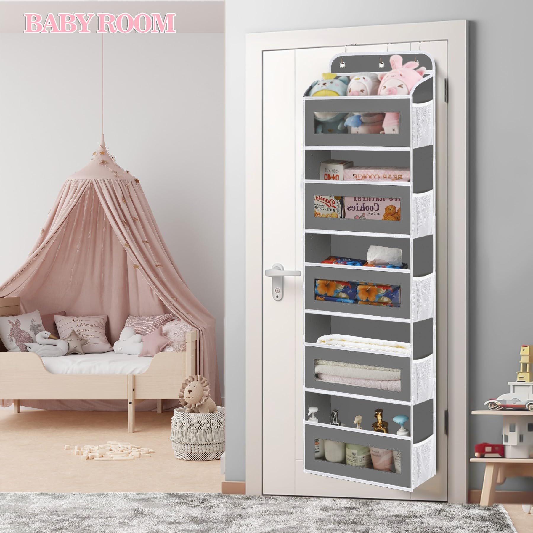KYEVIS nursery closet organizer in use storing baby essentials neatly.