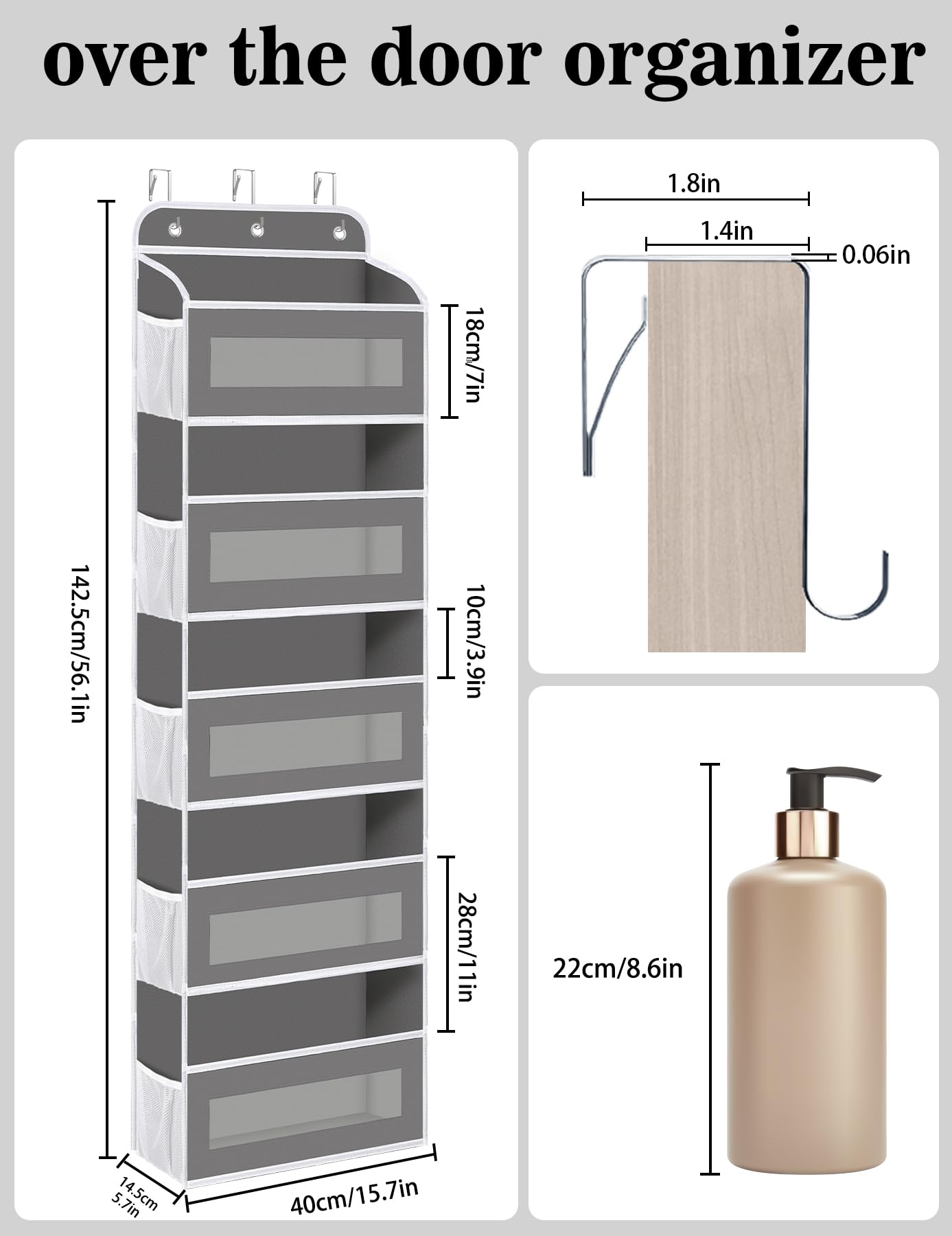 KYEVIS over-the-door organizer showing five shelves maximizing vertical storage.