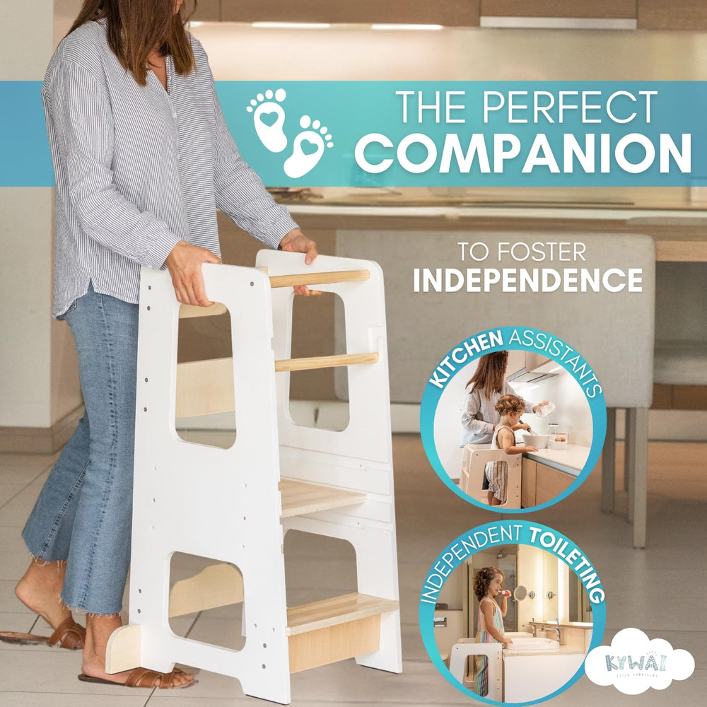 KYWAI Toddler Stool grows with child through three height levels.