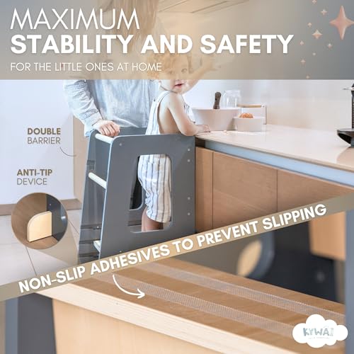 KYWAI Toddler Kitchen Stool Helper adjustable height with three growth levels