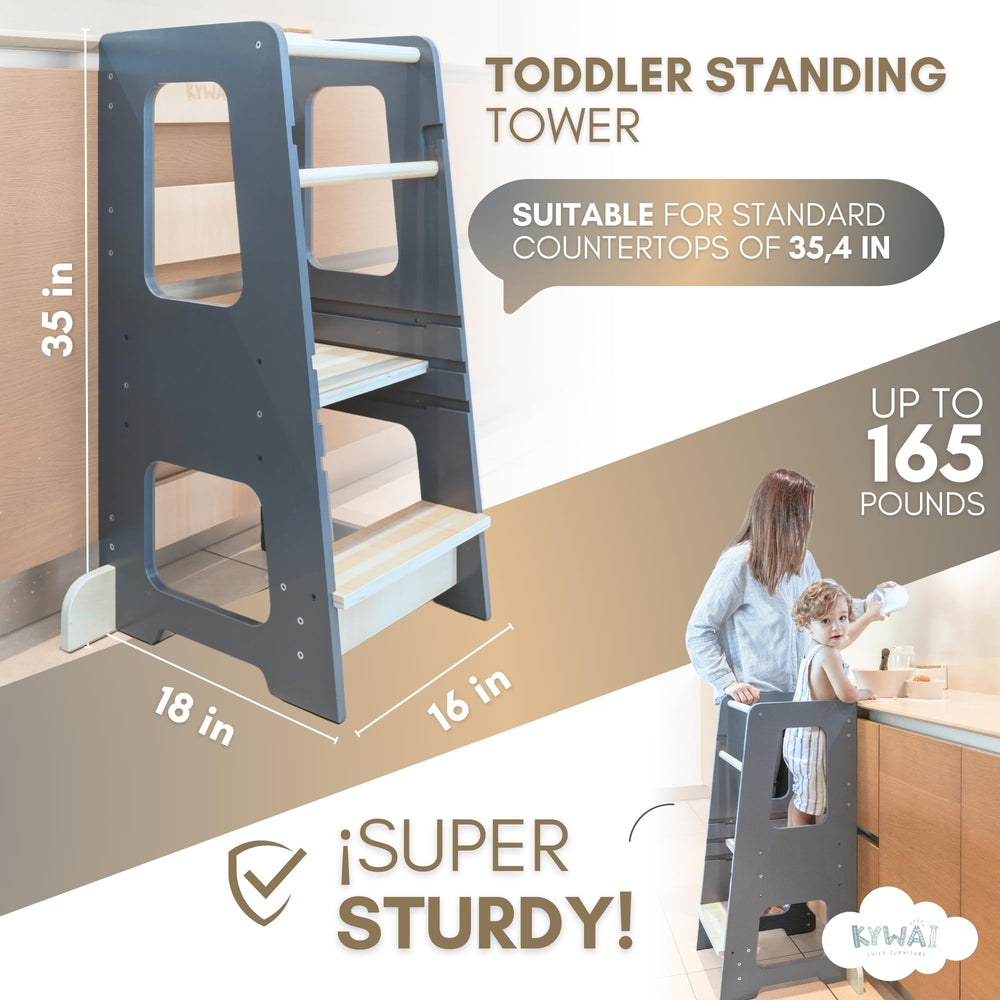 KYWAI Toddler Kitchen Stool Helper anti-tip design prevents wobble during cooking tasks