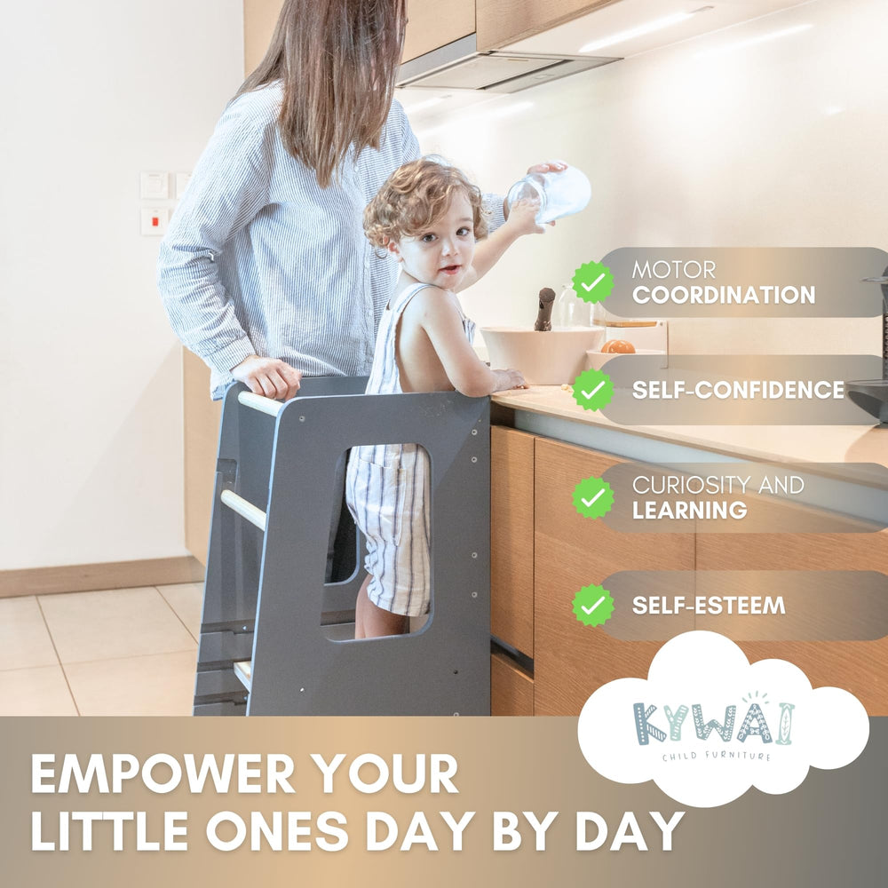 KYWAI Toddler Kitchen Stool Helper non-slip stickers improve footing on steps