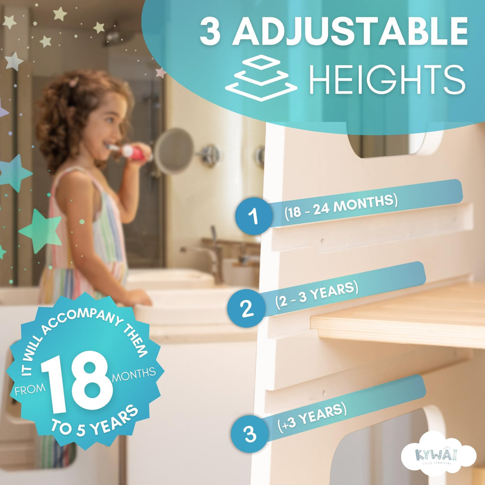 KYWAI Toddler Step Stool non-slip stickers secure feet and boost confidence.