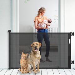 KYXAIN retractable gate extended to 71 inches wide for wide stair openings