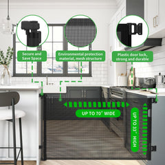 KYXAIN gate with mesh retracted for compact storage and clear visibility