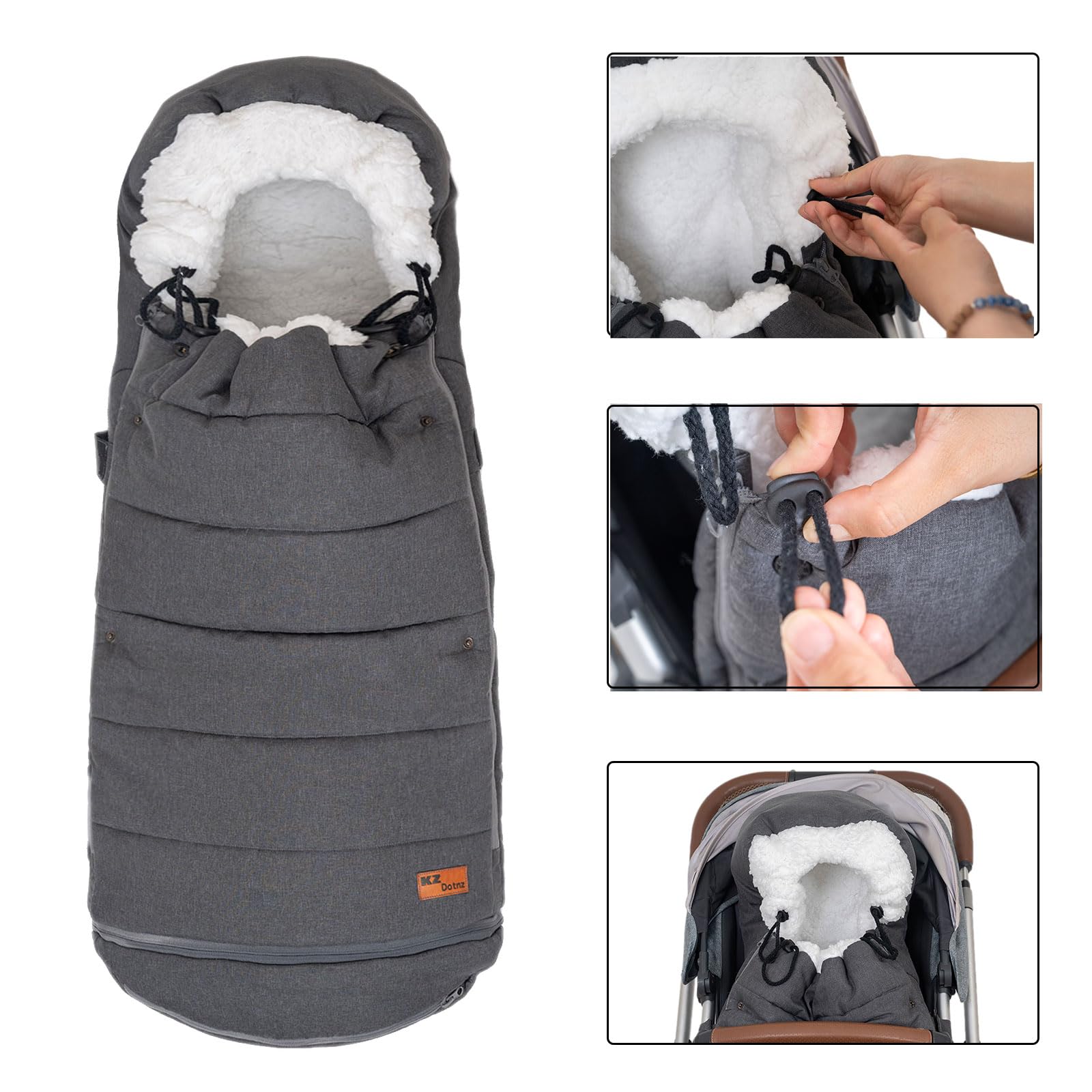 KZ Dotnz handmuff included attached to stroller handle for warmth