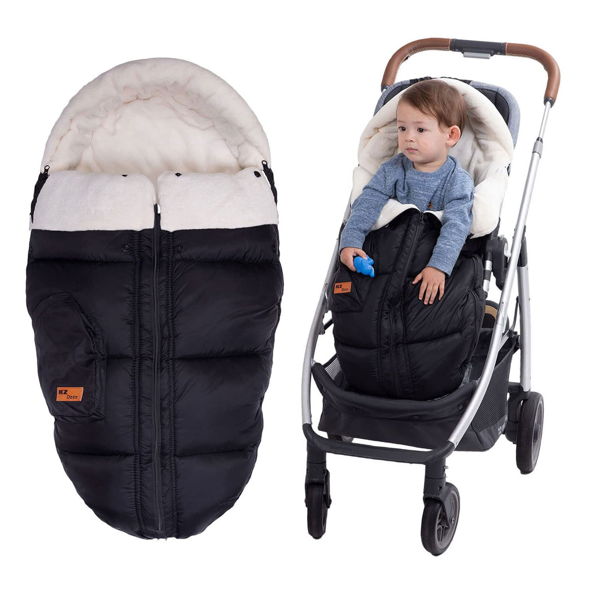 KZ Dotnz baby winter stroller blanket front view demonstrates universal fit for many strollers