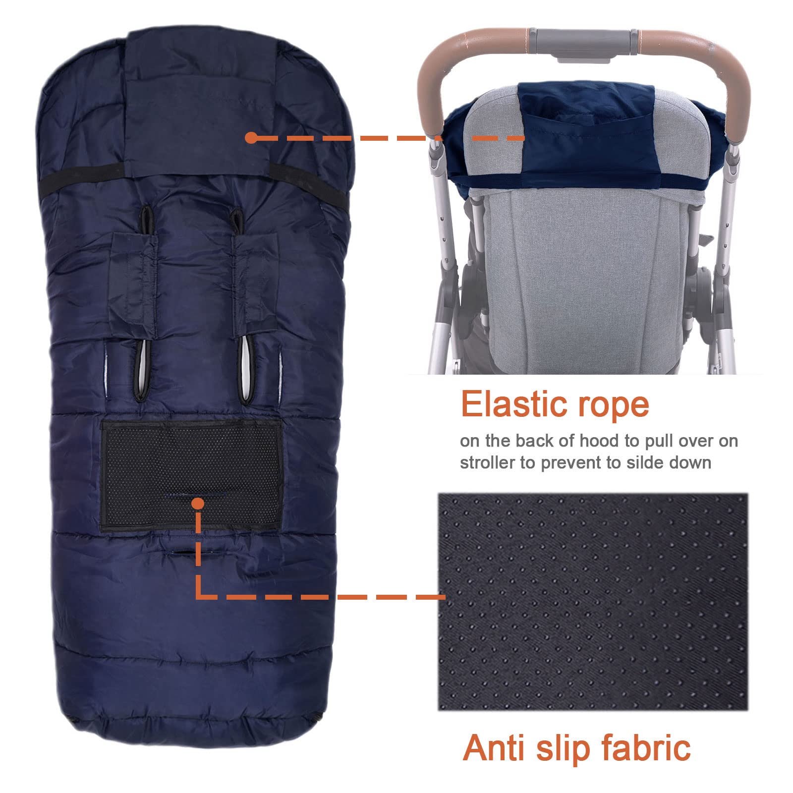 KZ Dotnz anti-slip back with straps helps secure the footmuff during walks.