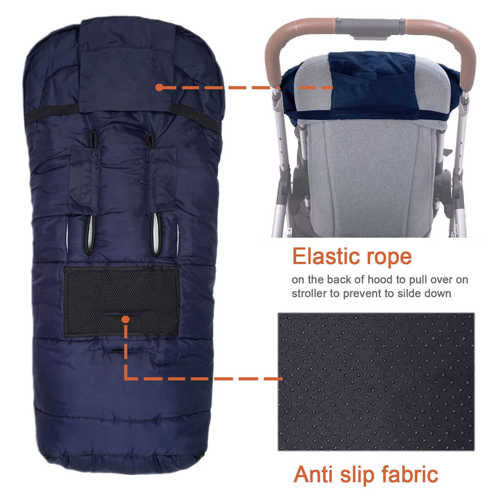 KZ Dotnz anti-slip back with straps helps secure the footmuff during walks.