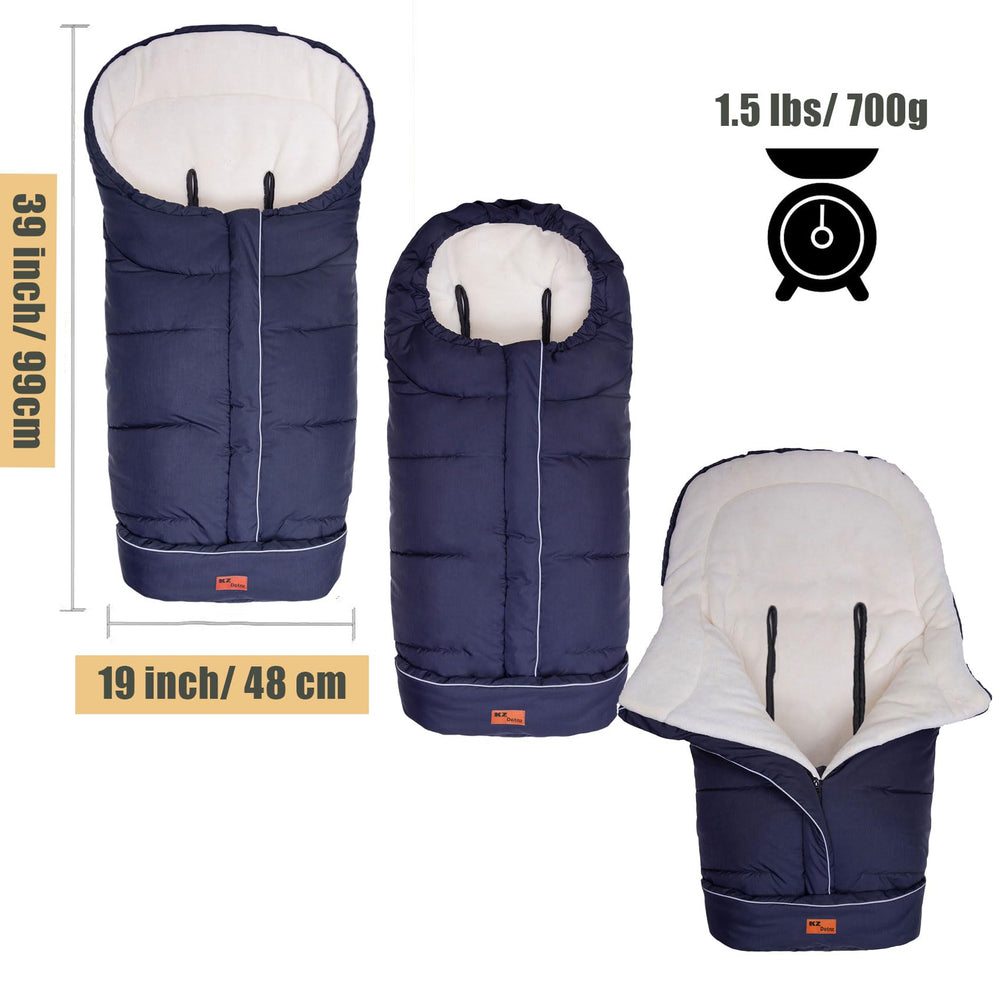 KZ Dotnz stroller footmuff central zipper allows easy in and out for baby.