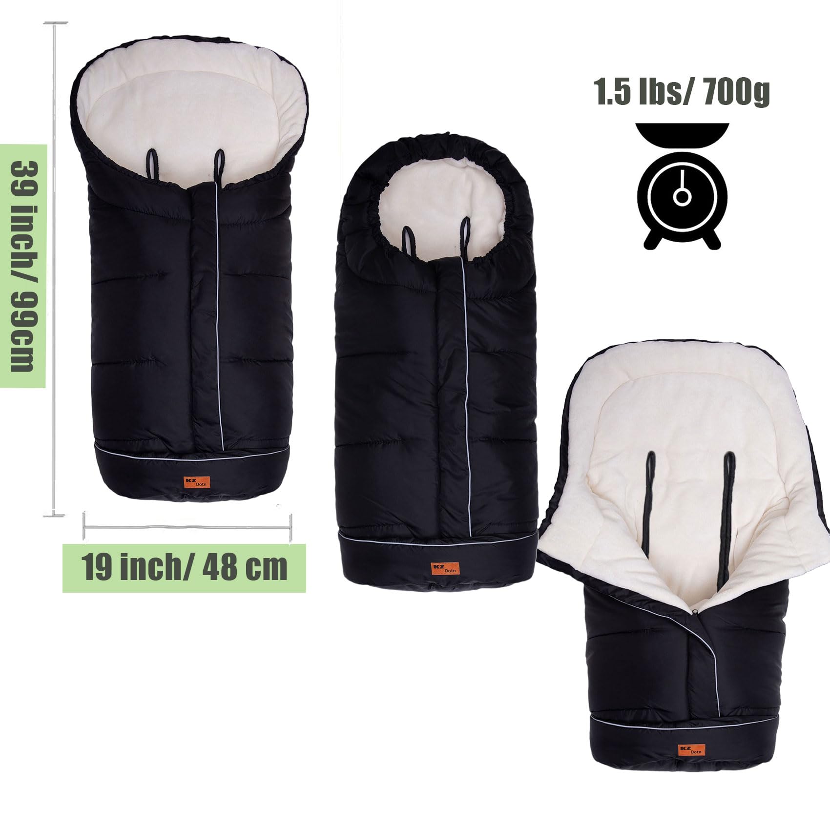 KZ Dotnz footmuff coral fleece lining provides soft warmth for cold days.