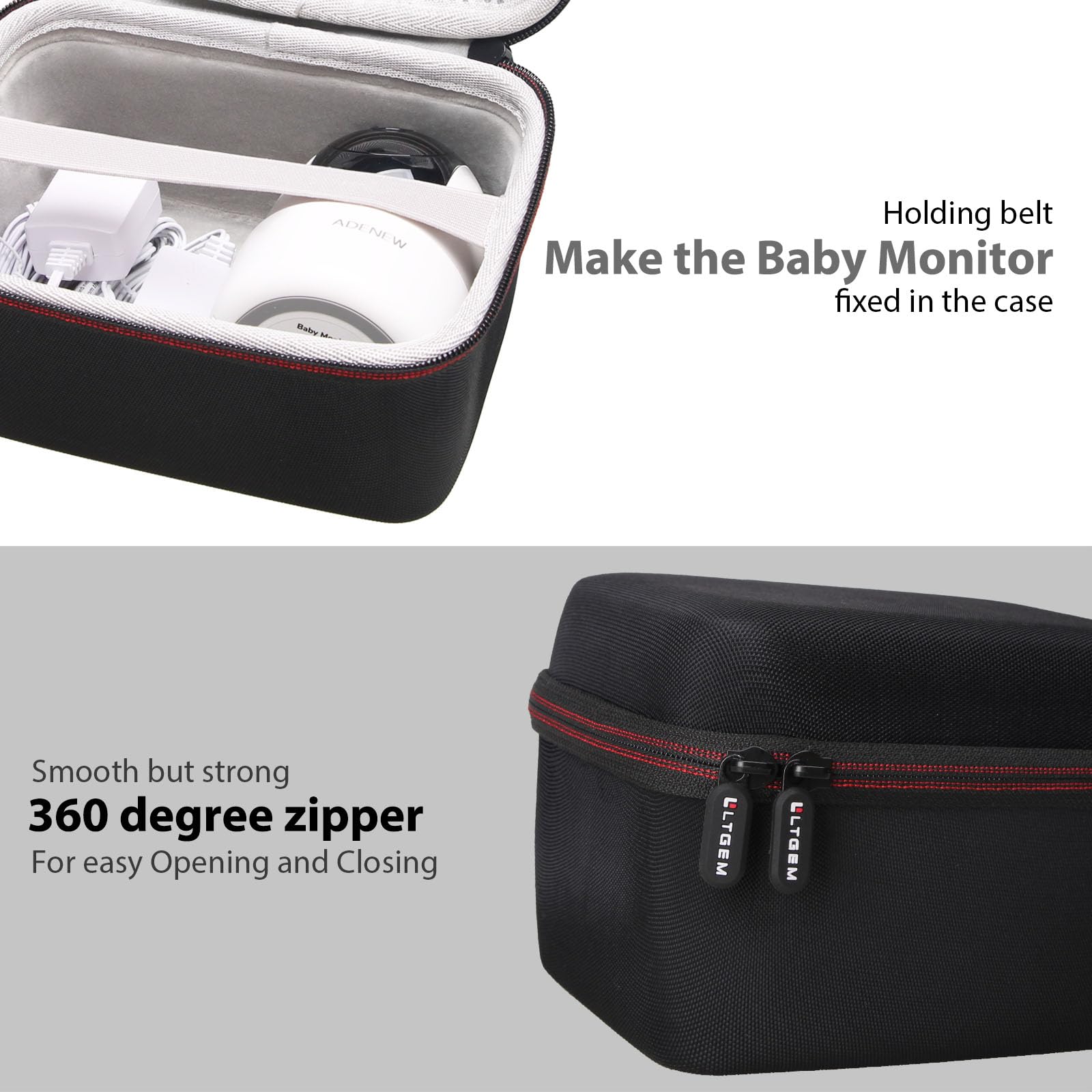 L LTGEM case interior with mesh pocket for accessories.