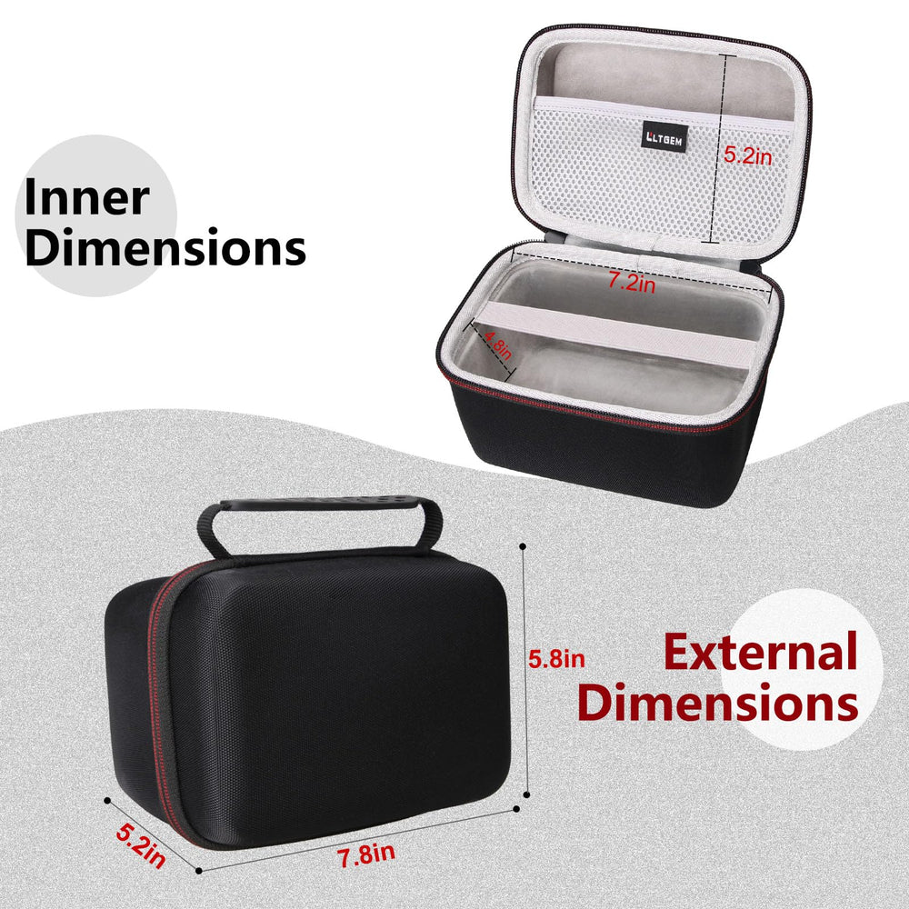 L LTGEM case outer dimensions 7.8 by 5.8 by 5.2 inches.