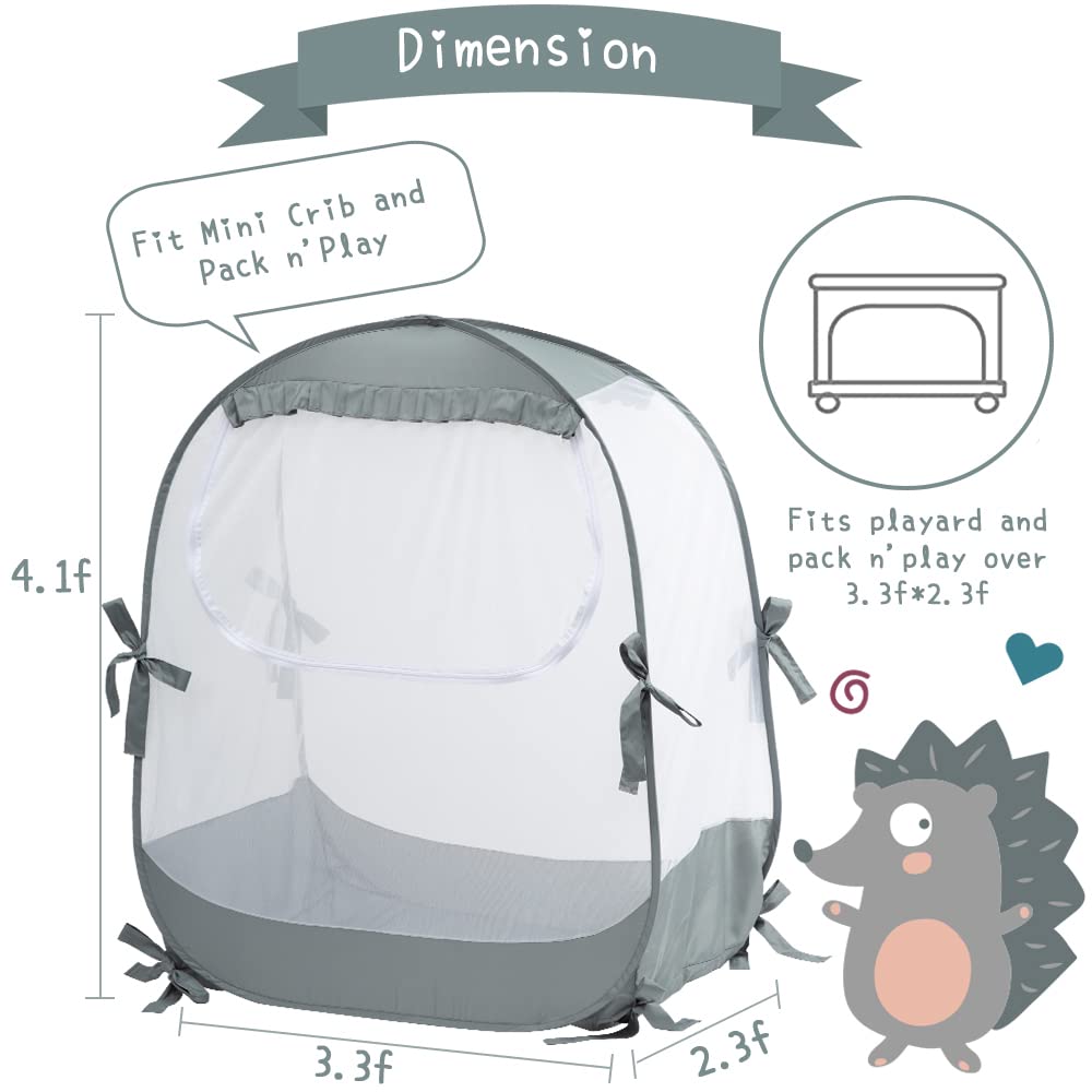 L RUNNZER baby pack n play tent mesh close-up showing breathable weave.