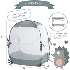 L RUNNZER baby pack n play tent mesh close-up showing breathable weave.