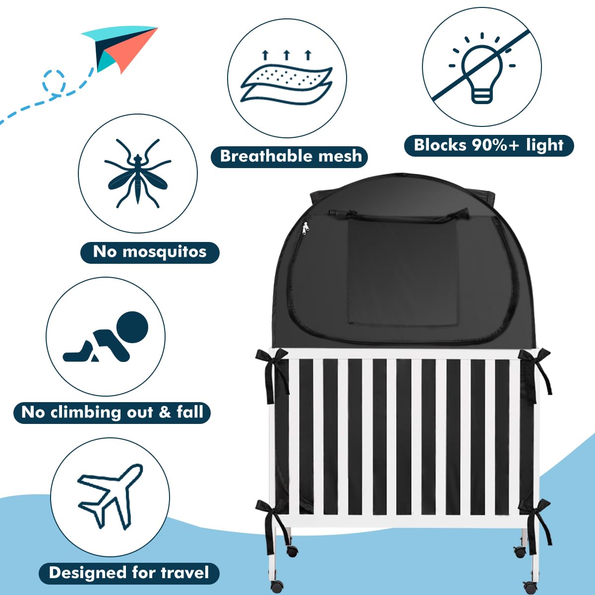 L RUNNZER Blackout Cover Mosquito Net Zipper enables easy mattress access.