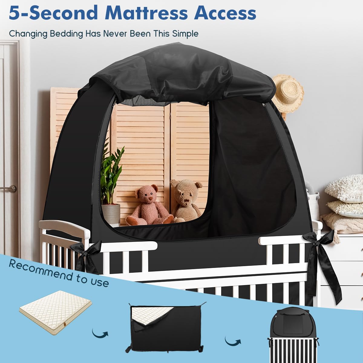 L RUNNZER Blackout Cover Privacy Pod blocks light for secure naps.