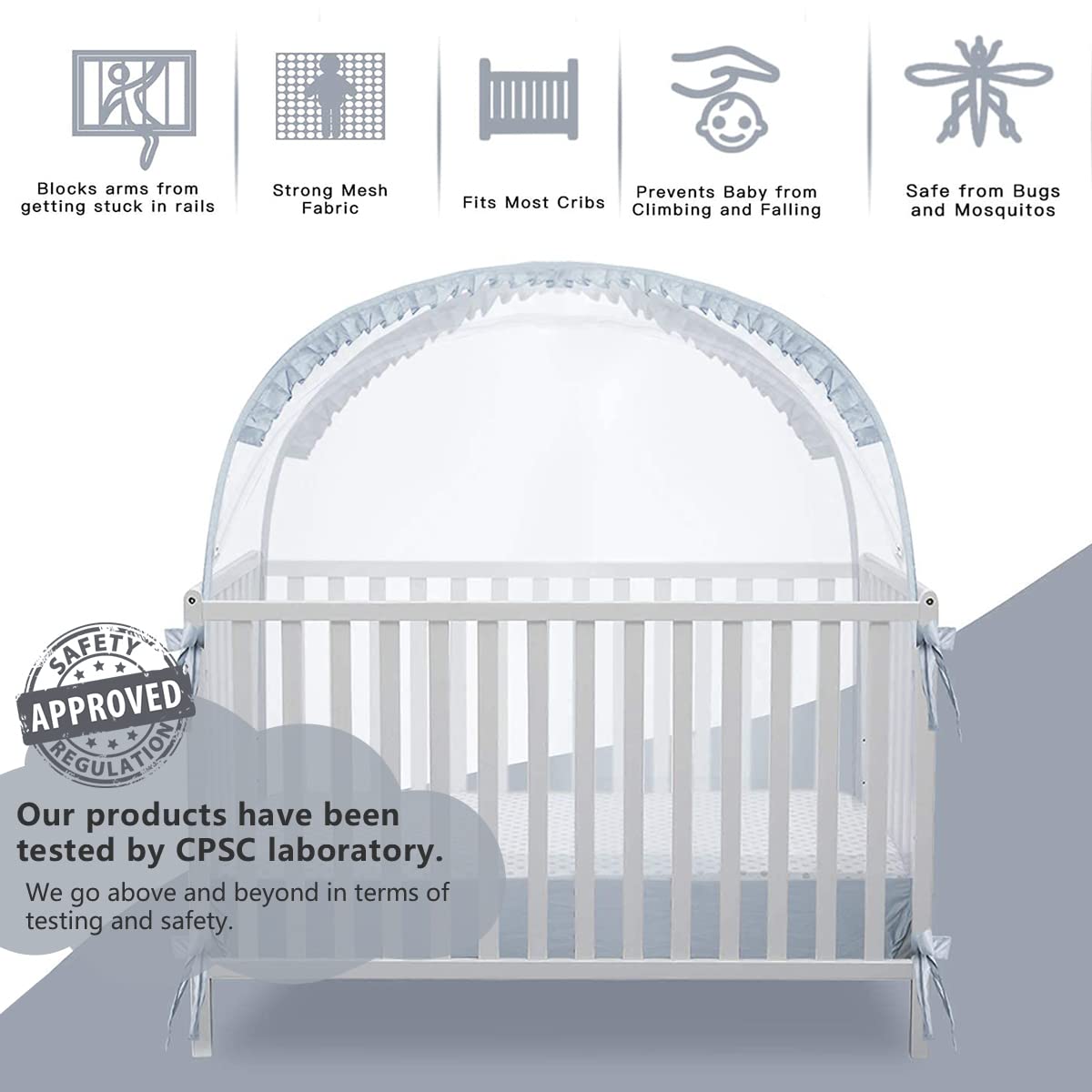 L RUNNZER crib tent breathable mesh close-up highlights air circulation.