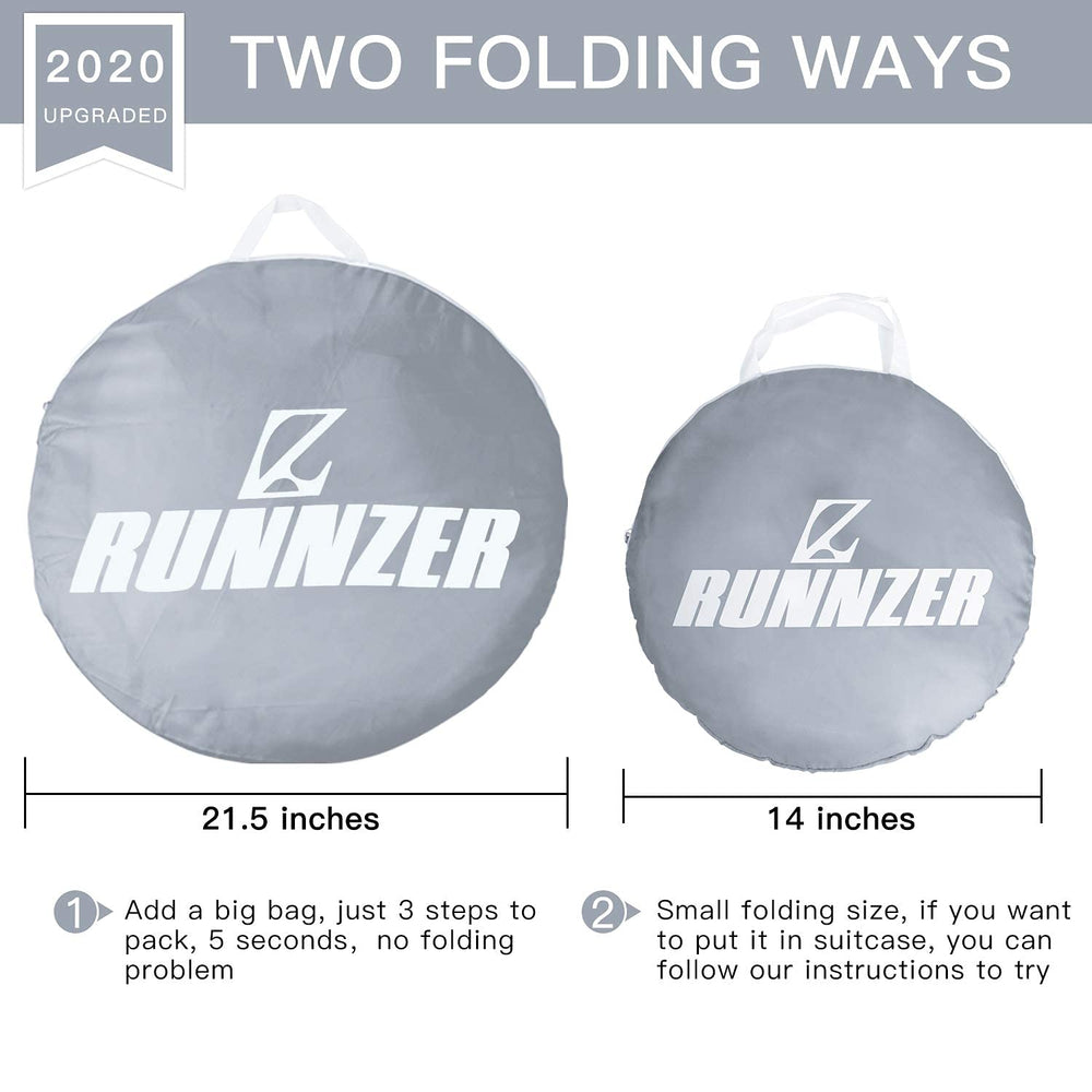L RUNNZER crib tent compact packaging design for travel.