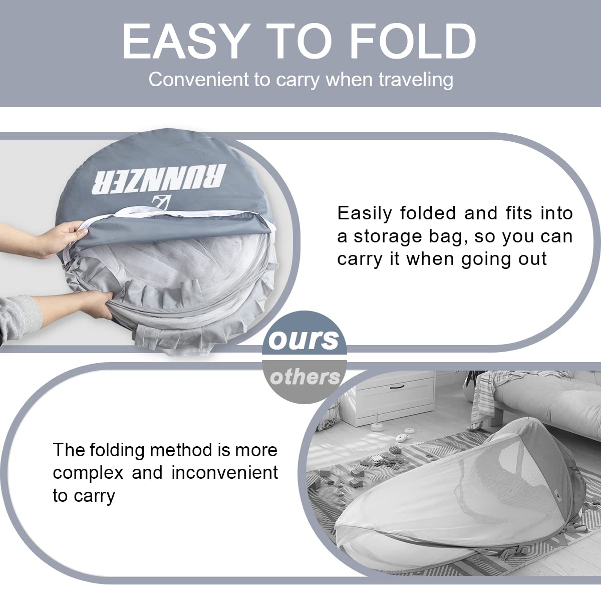 L RUNNZER crib tent in-crib setup demonstrates secure space.