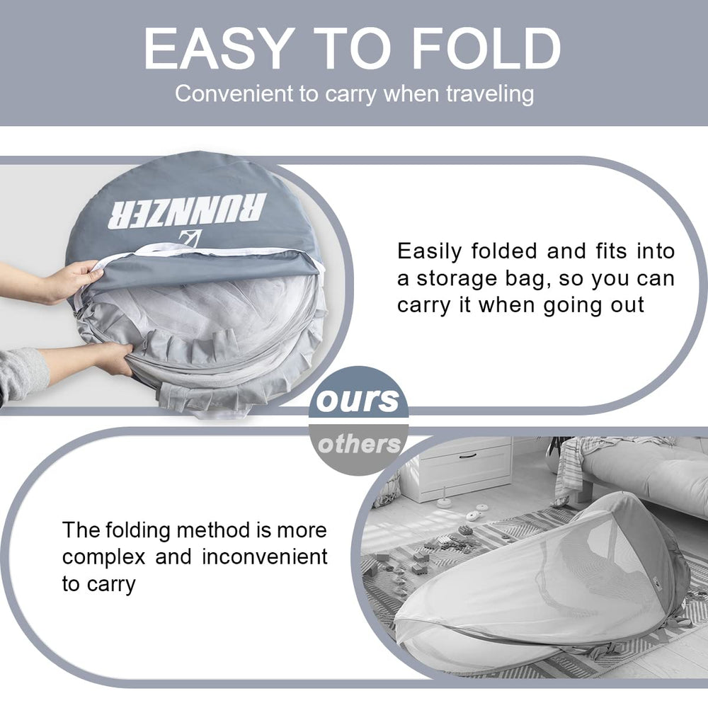 L RUNNZER crib tent in-crib setup demonstrates secure space.
