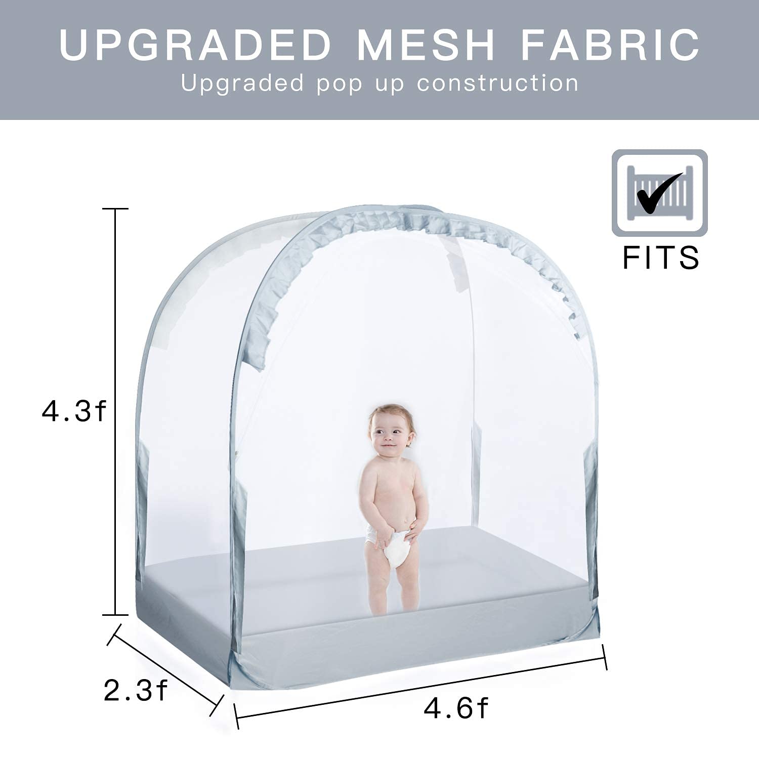L RUNNZER crib tent pop-up setup shown in seconds.