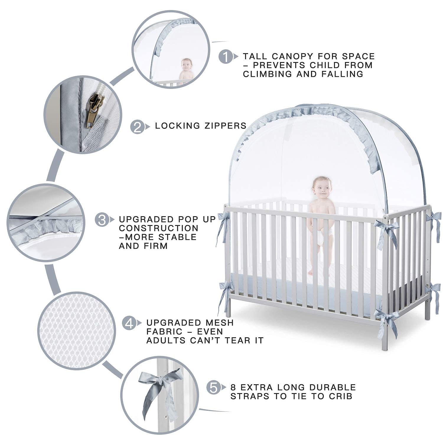 L RUNNZER crib tent quiet durable zippers for nighttime access.