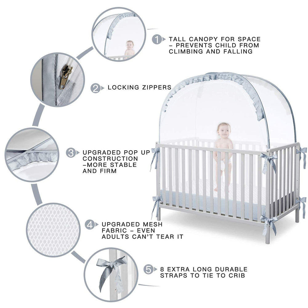 L RUNNZER crib tent quiet durable zippers for nighttime access.