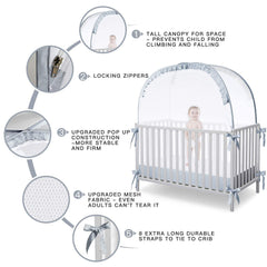 L RUNNZER crib tent quiet durable zippers for nighttime access.
