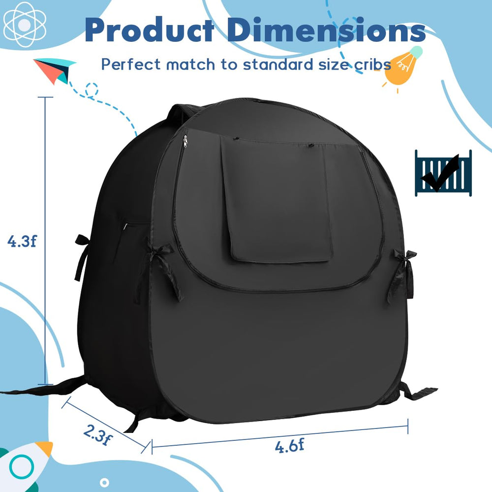 L RUNNZER crib tent setup demonstrates portable design for travel and on-the-go naps.