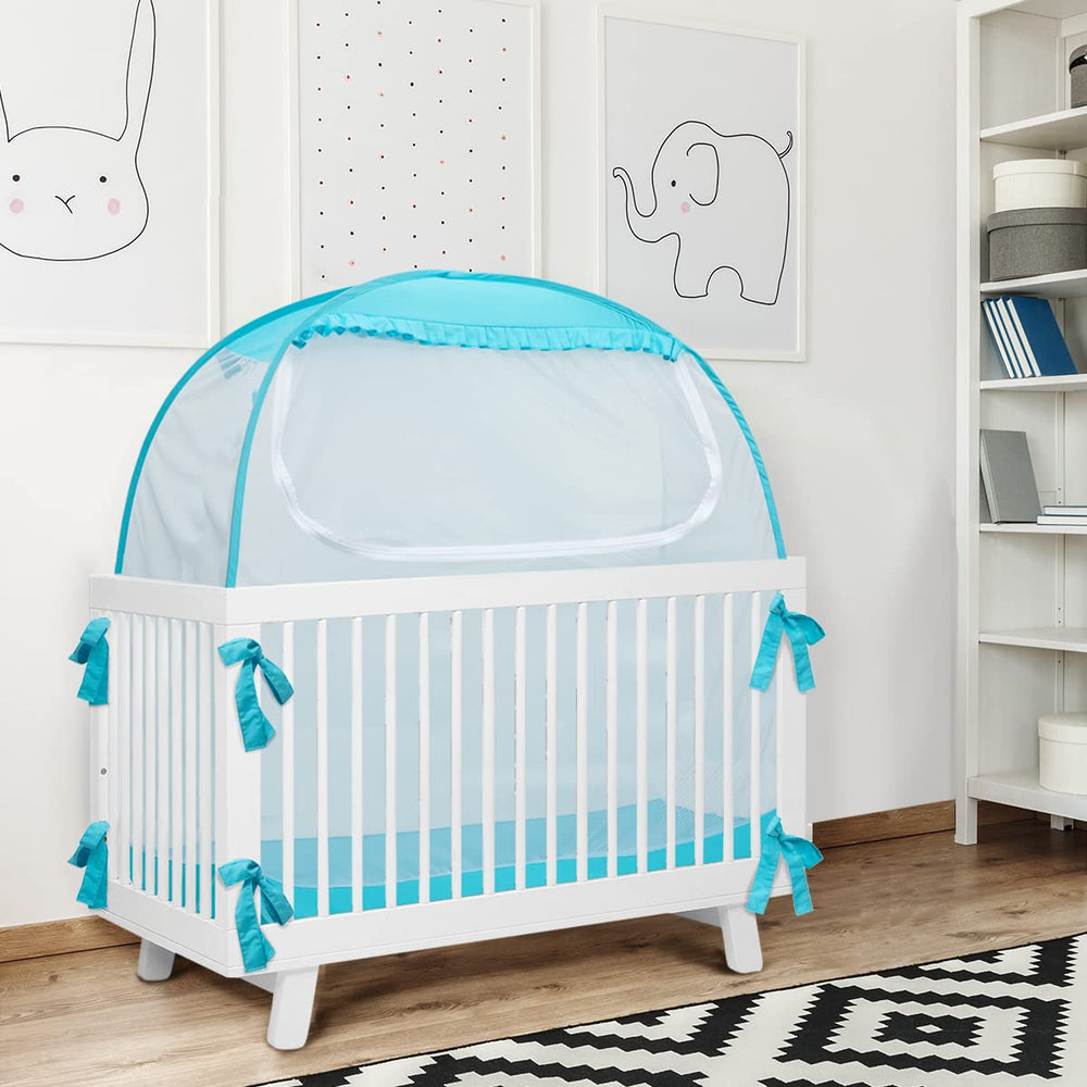 L RUNNZER crib tent standard fit confirms compatibility with most cribs