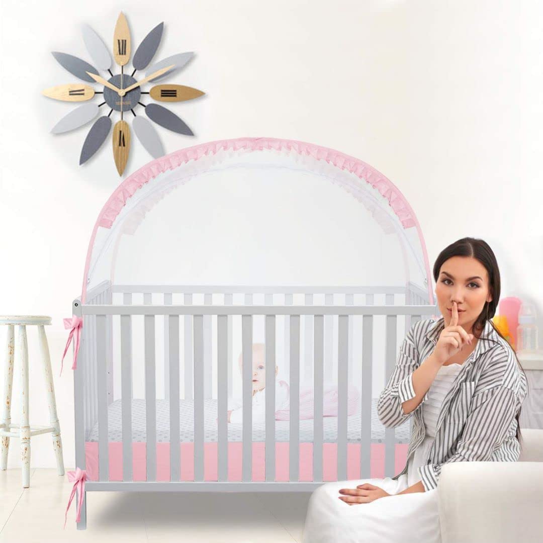 L RUNNZER Large openings for easy in/out of baby in crib tent
