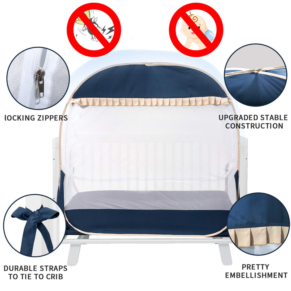 L RUNNZER mosquito-blocking net protects baby from bites during naps.