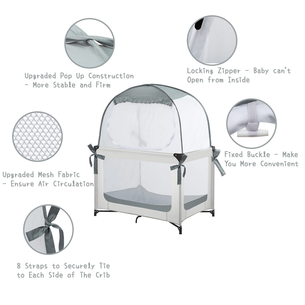 L RUNNZER pack n play tent dense mesh blocks mosquitoes while staying breathable.