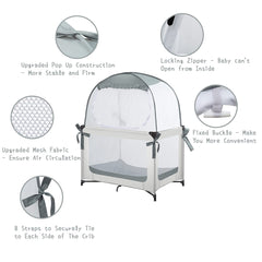 L RUNNZER pack n play tent dense mesh blocks mosquitoes while staying breathable.