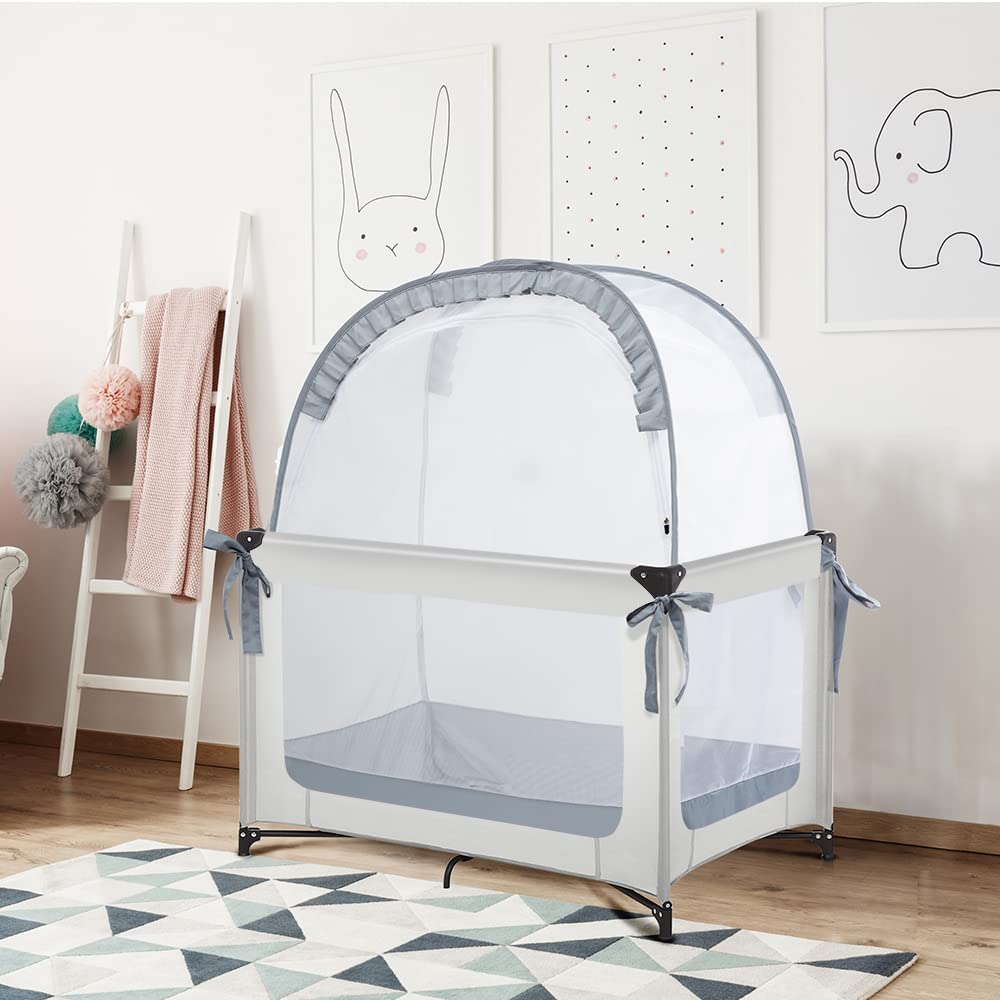 L RUNNZER Pack N Play Tent – full dimensions shield baby in cribs and play yards.