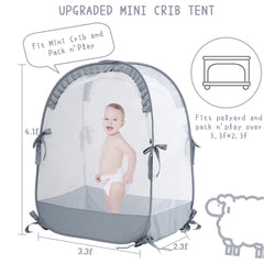 L RUNNZER Pack N Play Tent, mesh visibility for monitoring baby indoors.