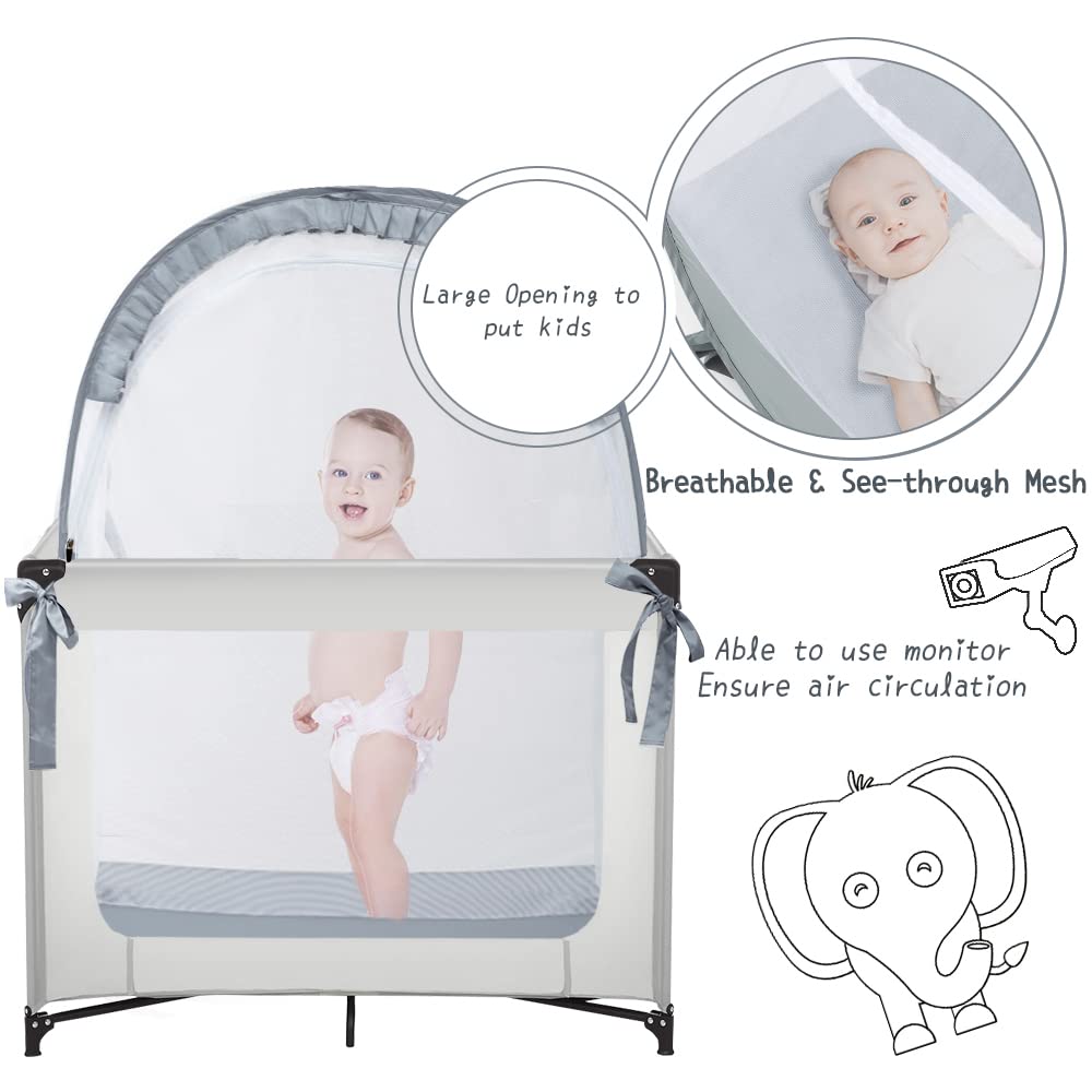 L RUNNZER Pack N Play Tent – secure zippers prevent accidental openings.