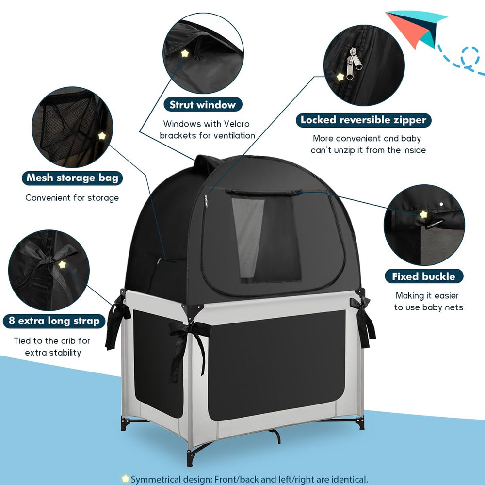 L RUNNZER Pack N Play Ventilation Windows prevent stuffiness during sleep.