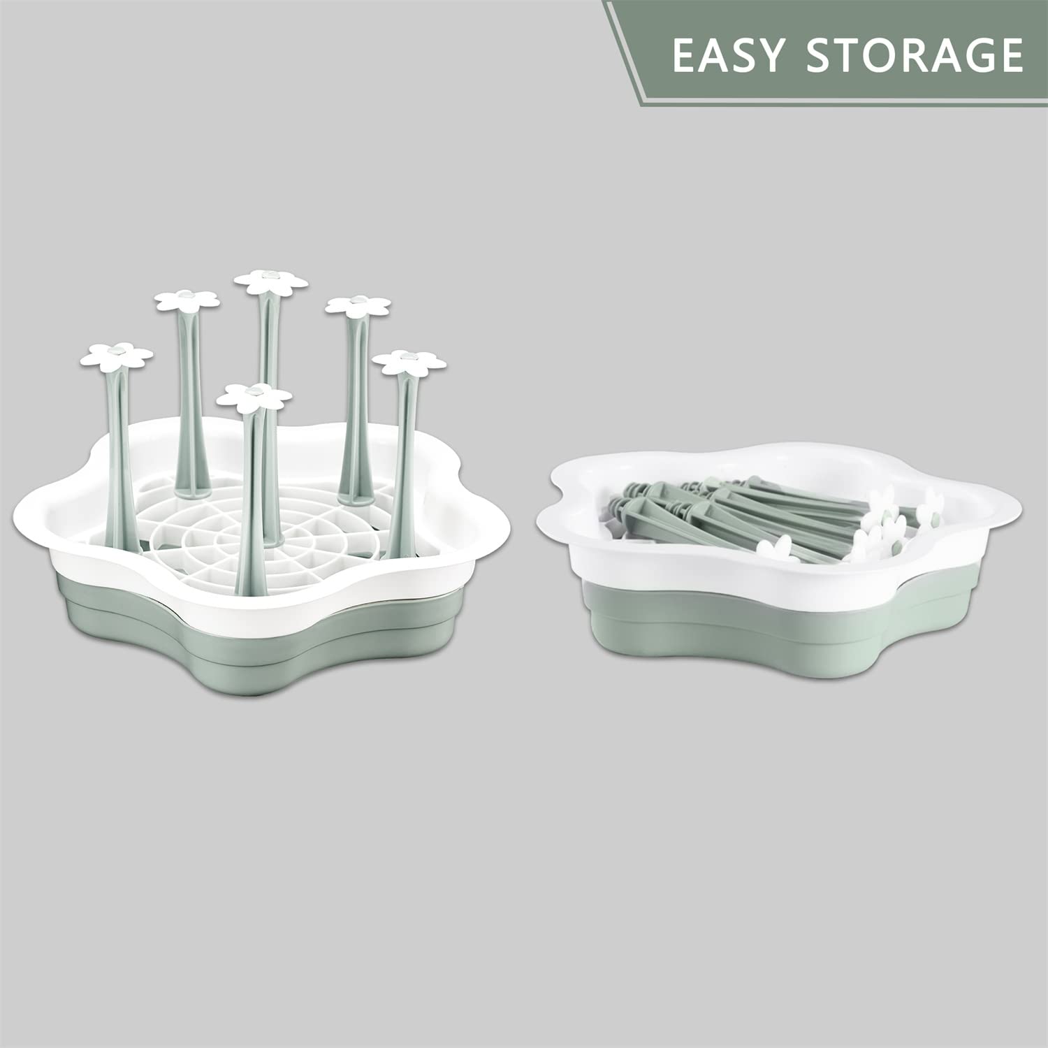L-Wash baby bottle rack with flower tops fits small-neck bottles