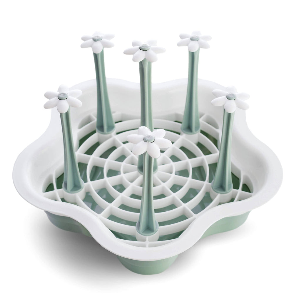 L-Wash drying rack with removable drain tray keeps counters tidy during drying