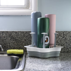 L-Wash flower-design bottle rack holds insulated bottles neatly for air drying