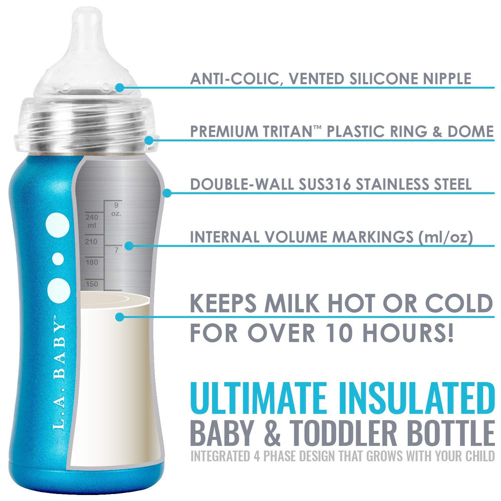 L.A. Baby wide-neck for easy filling and cleaning.