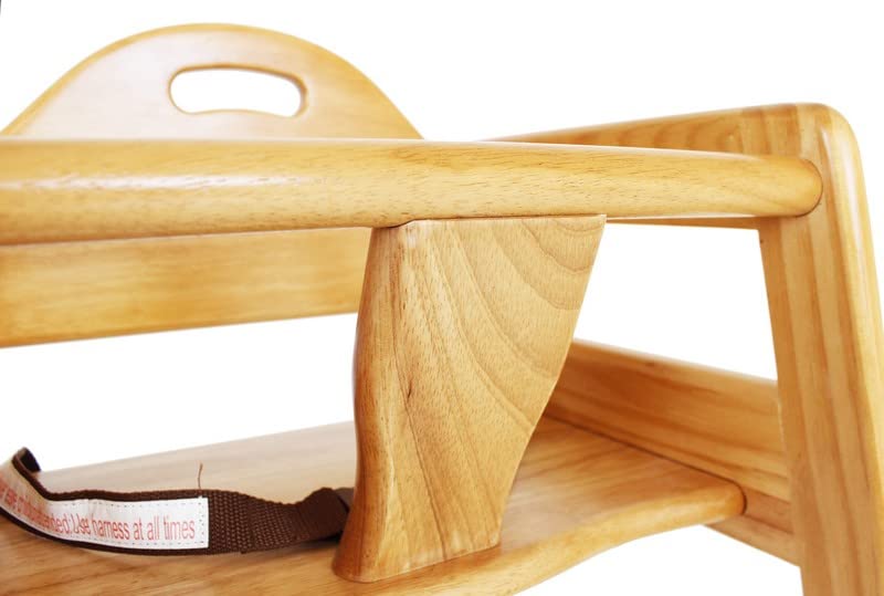 L.A. Baby high chair safety harness close-up showing 3-point restraint.
