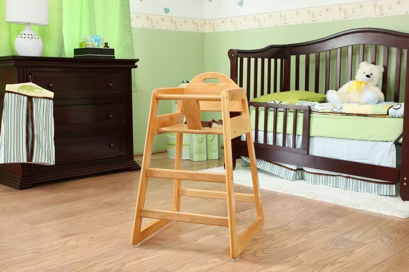 L.A. Baby high chair wide base provides stability during meals.